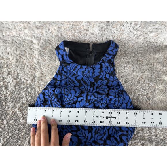 City Triangles Sz 0 Floral Lace Fit Flared Mini Dress Blue Sleeveless Zip Lined - Picture 4 of 10